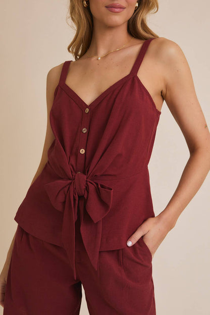 Sleeveless Button up Tie Front top