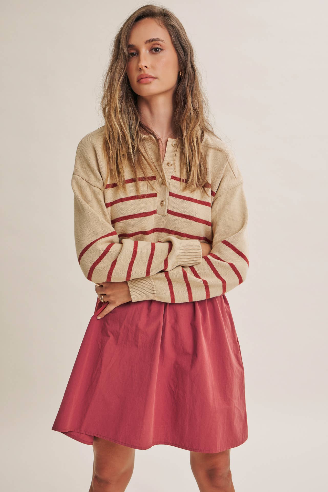 Striped Polo Sweater Mini Dress