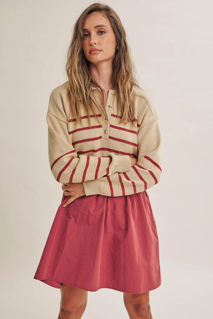 Striped Polo Sweater Mini Dress