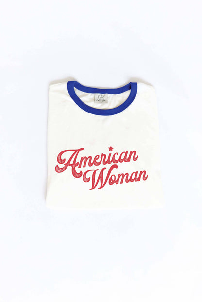 AMERICAN WOMAN Ringer Graphic T-Shirt