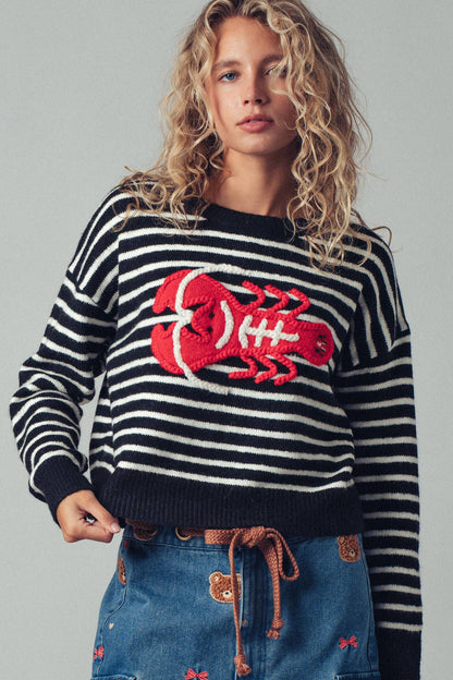 Embroidered Red Lobster Sweater
