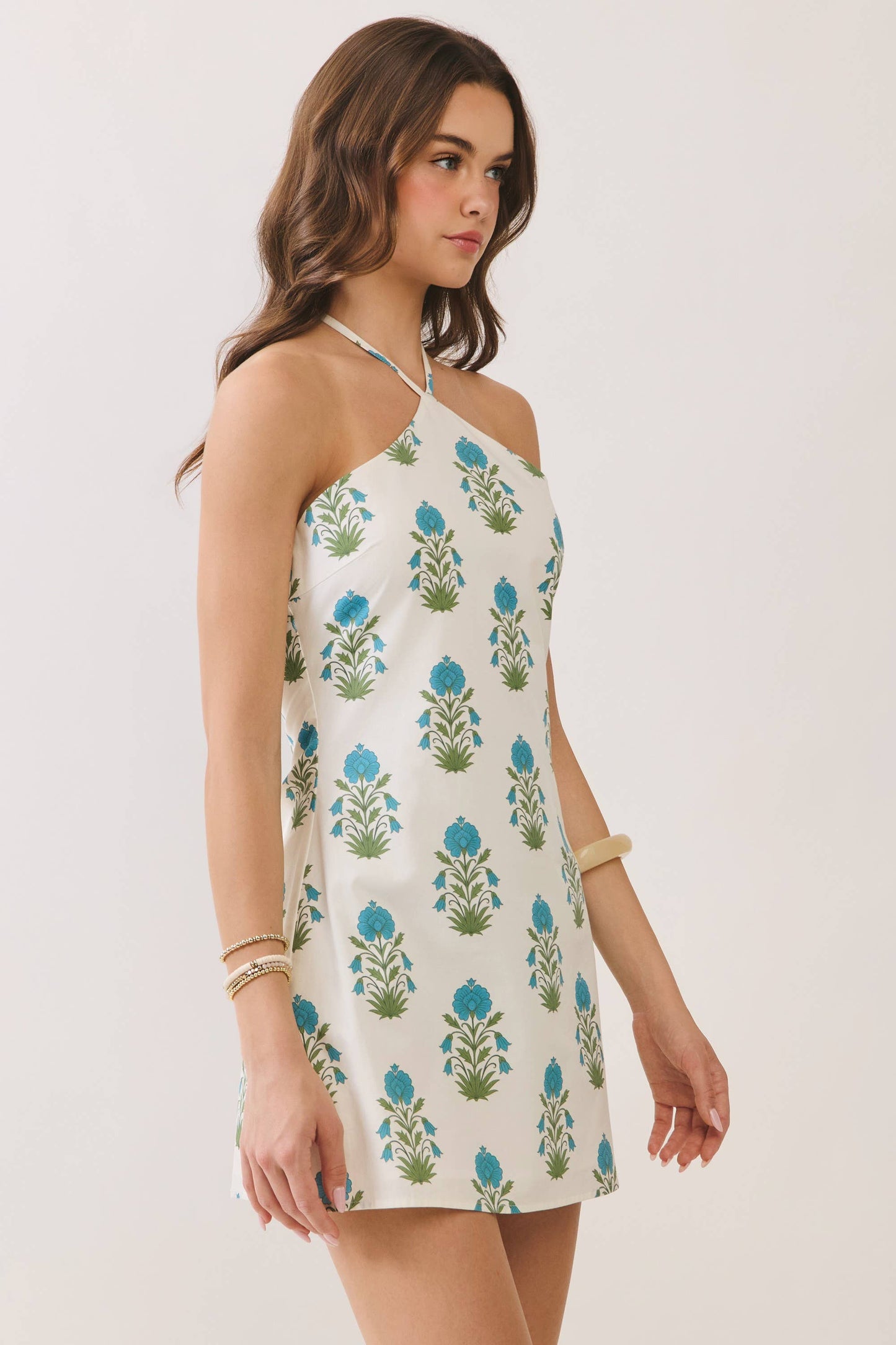 Floral Halter Side Zip Mini Dress