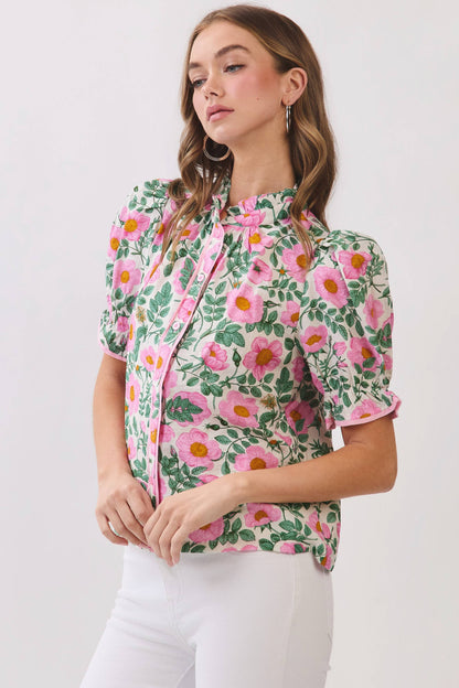 Floral Print Puff Sleeve Blouse