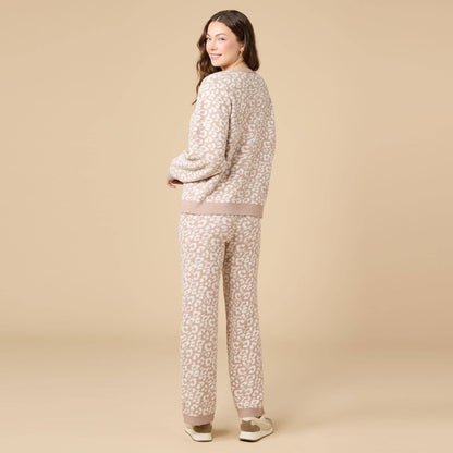 Leopard Print Crew Neck Lounge Set