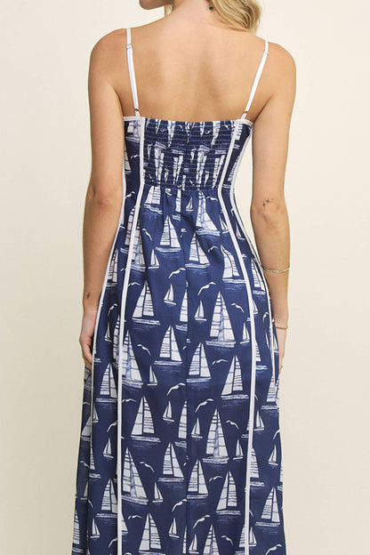 Printed Piping Maxi Dress