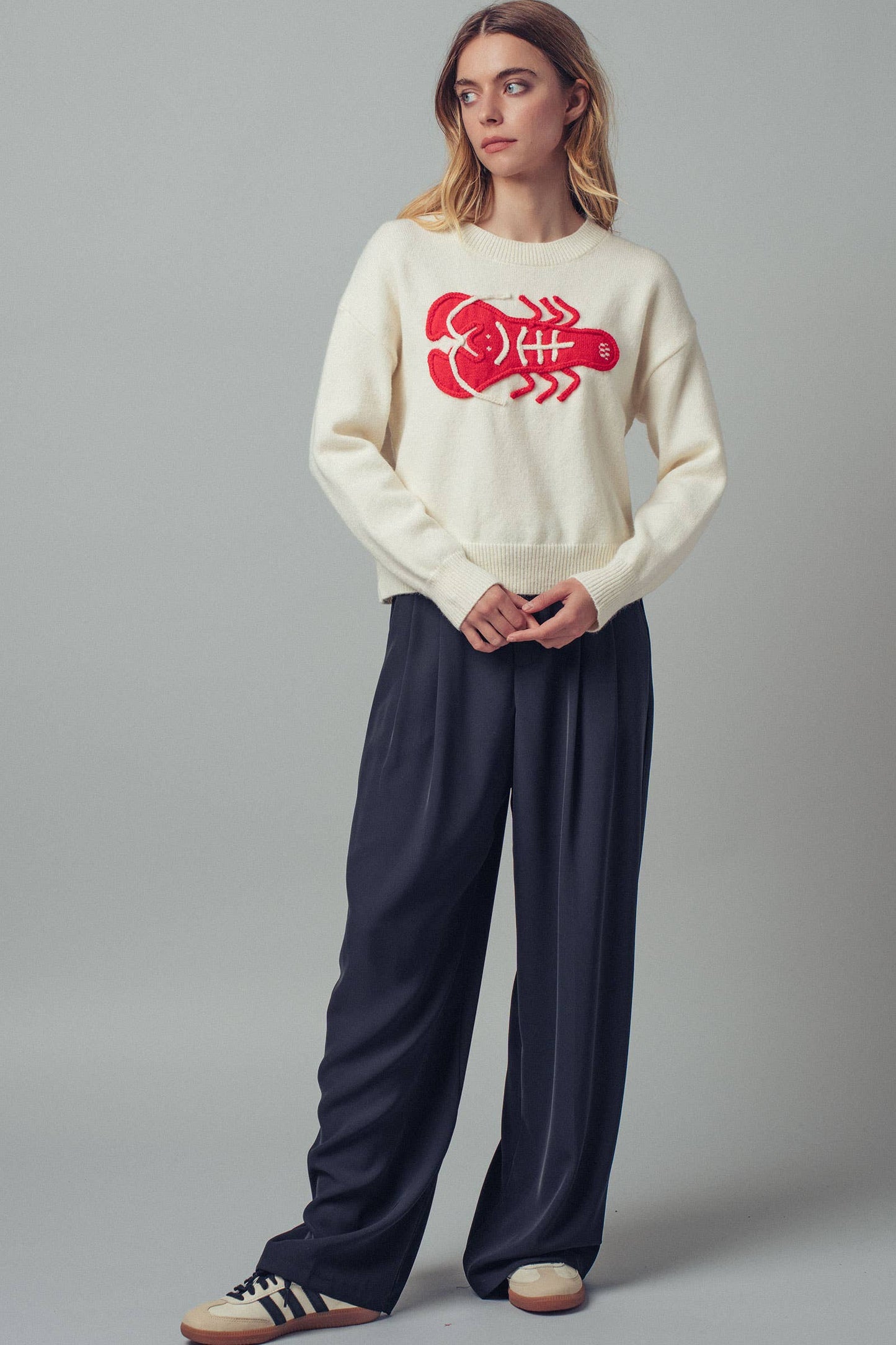 Embroidered Red Lobster Sweater