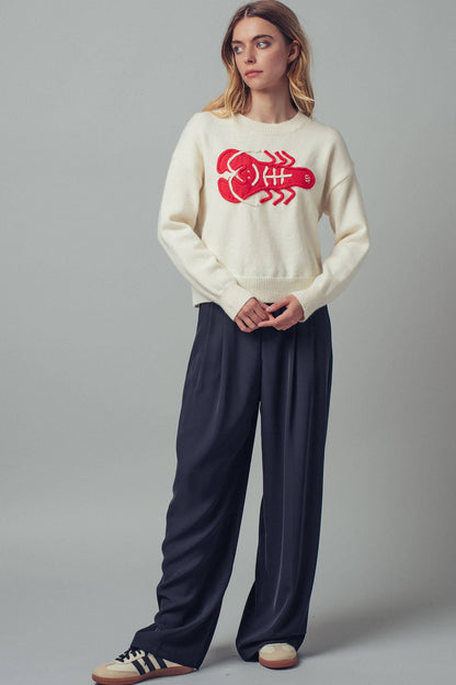 Embroidered Red Lobster Sweater