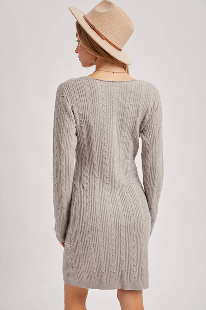 V-Neck Cable Knit Sweater Wrap Dress