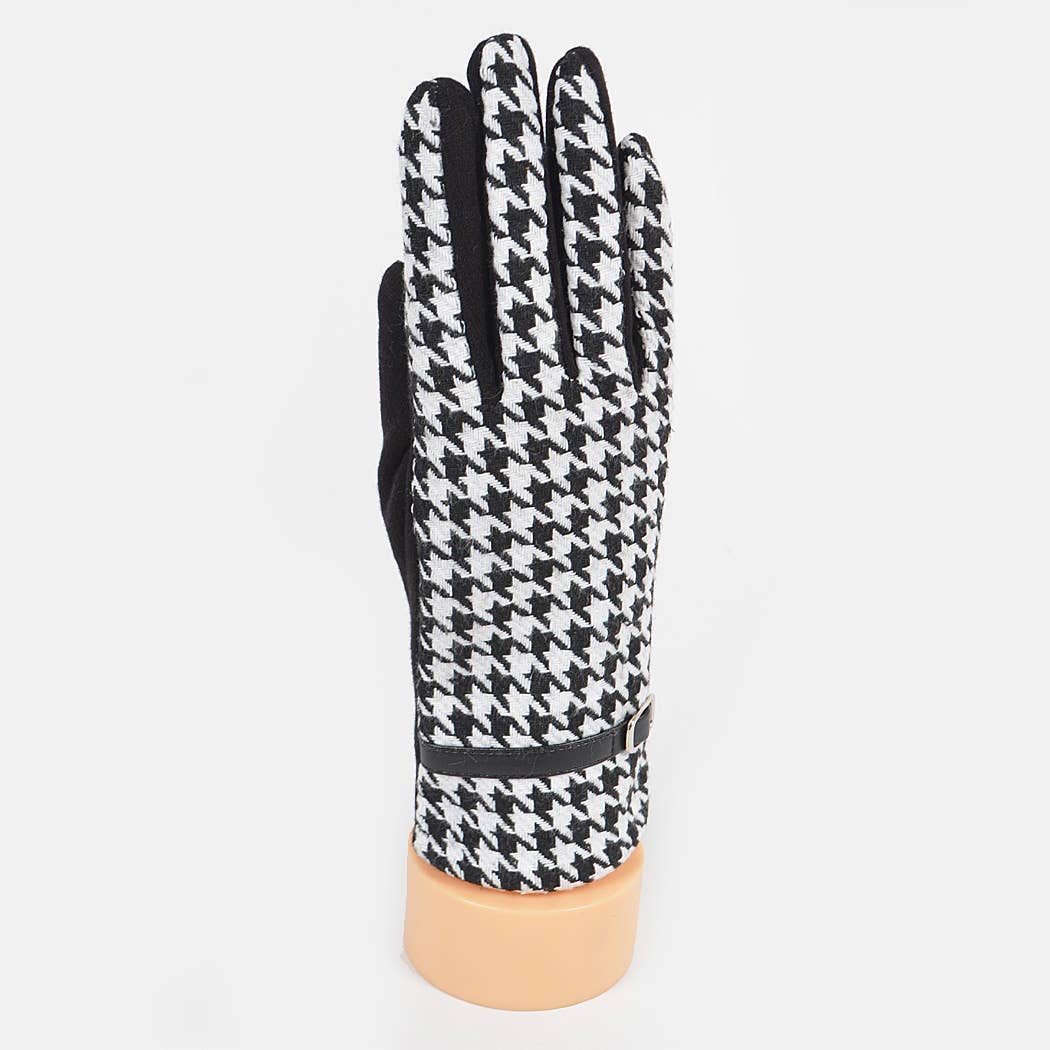 Houndstooth Print Gloves
