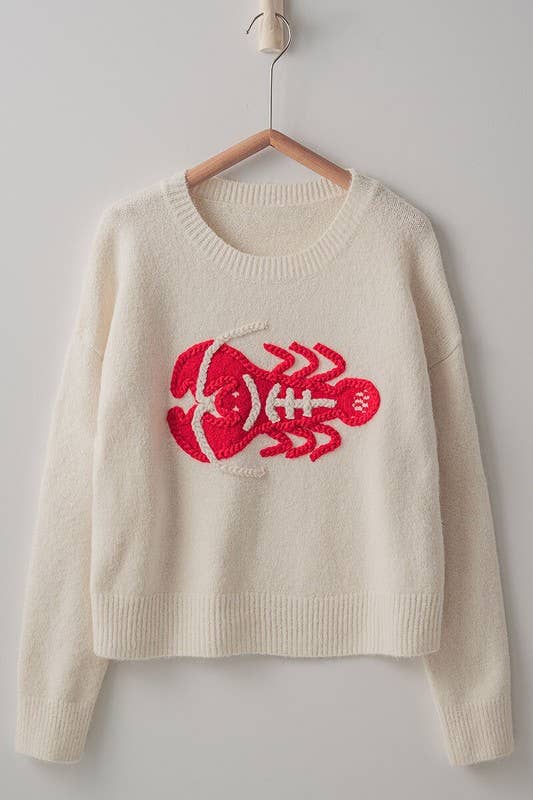 Embroidered Red Lobster Sweater