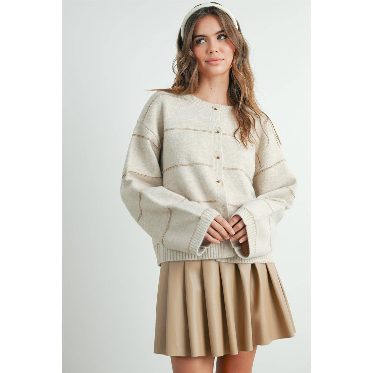 Button Front Striped Cardigan