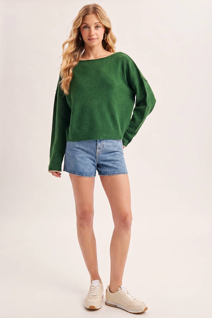 Boat Neck Rolled Trim Sweater