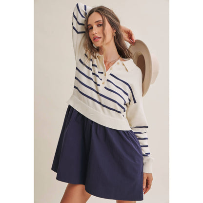 Striped Polo Sweater Mini Dress
