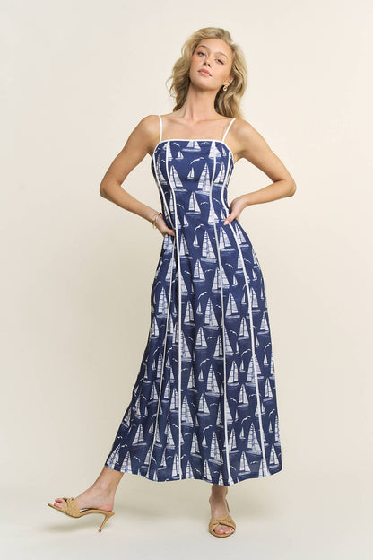 Printed Piping Maxi Dress
