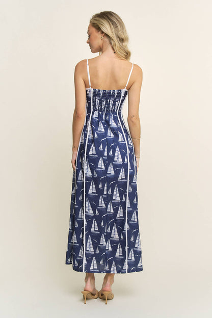 Printed Piping Maxi Dress