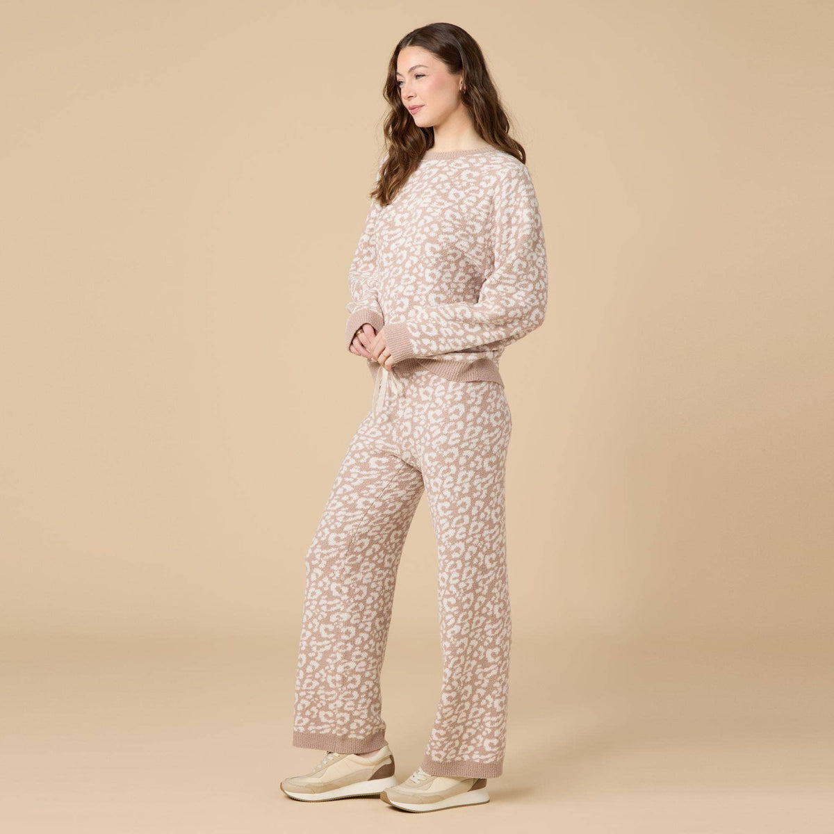Leopard Print Crew Neck Lounge Set
