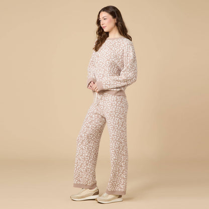 Leopard Print Crew Neck Lounge Set