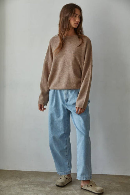 Rolled Round Neck Knit Sweater