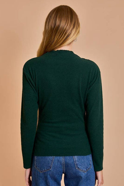 Mock Neck Shirring LS