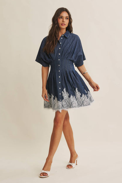 Lace Hem Pleated Mini Dress