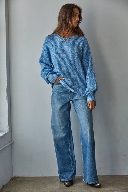 Ribbed High Mock Neck Knit Sweater