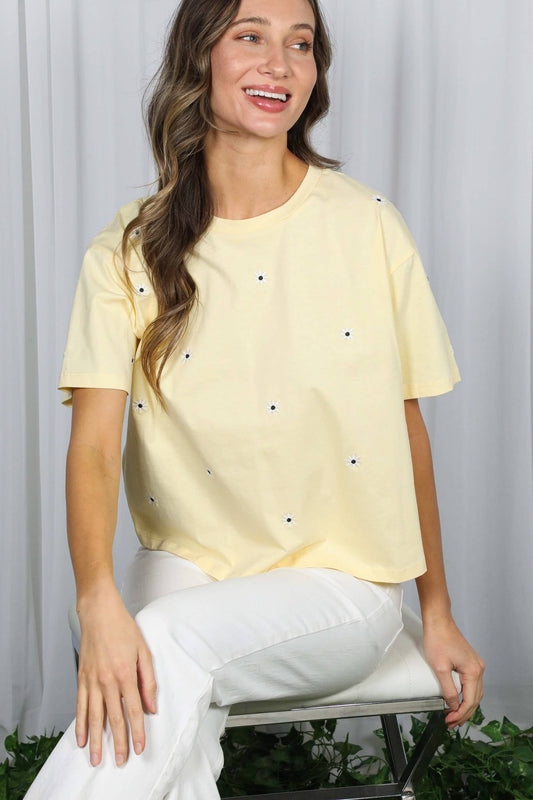 Floral Embroidered Crew Neck Top