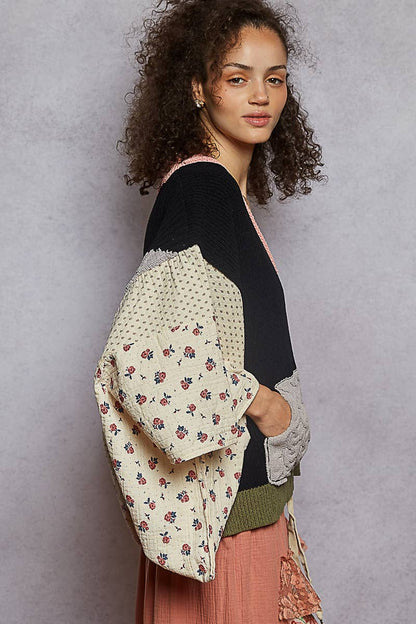 V-Neck Floral Chenille Cardigan