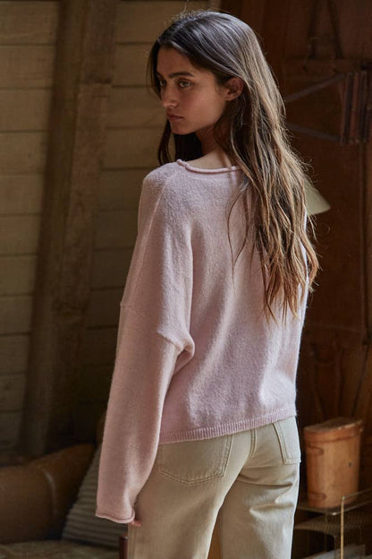 Rolled Round Neck Knit Sweater