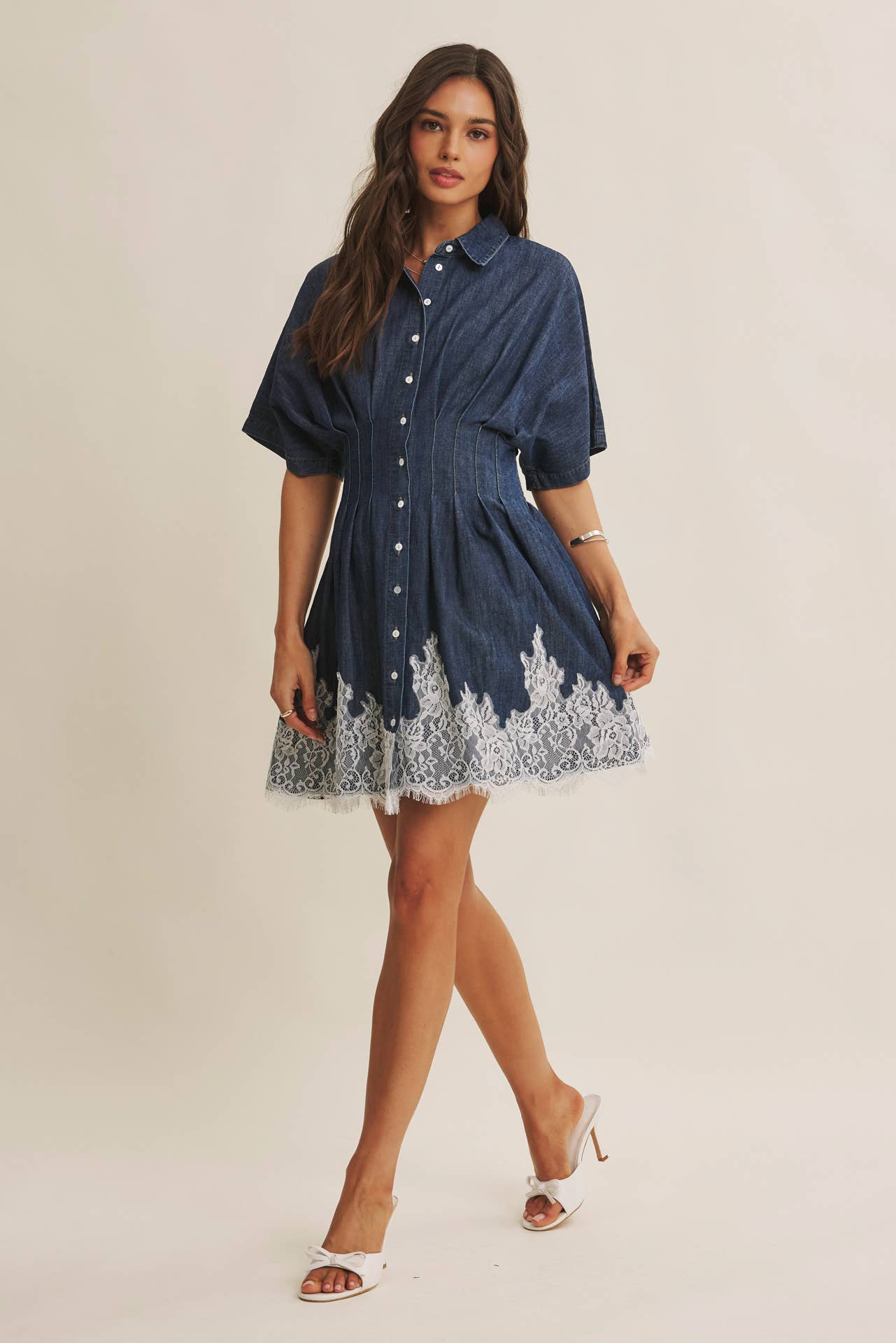Lace Hem Pleated Mini Dress