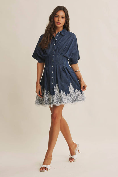 Lace Hem Pleated Mini Dress