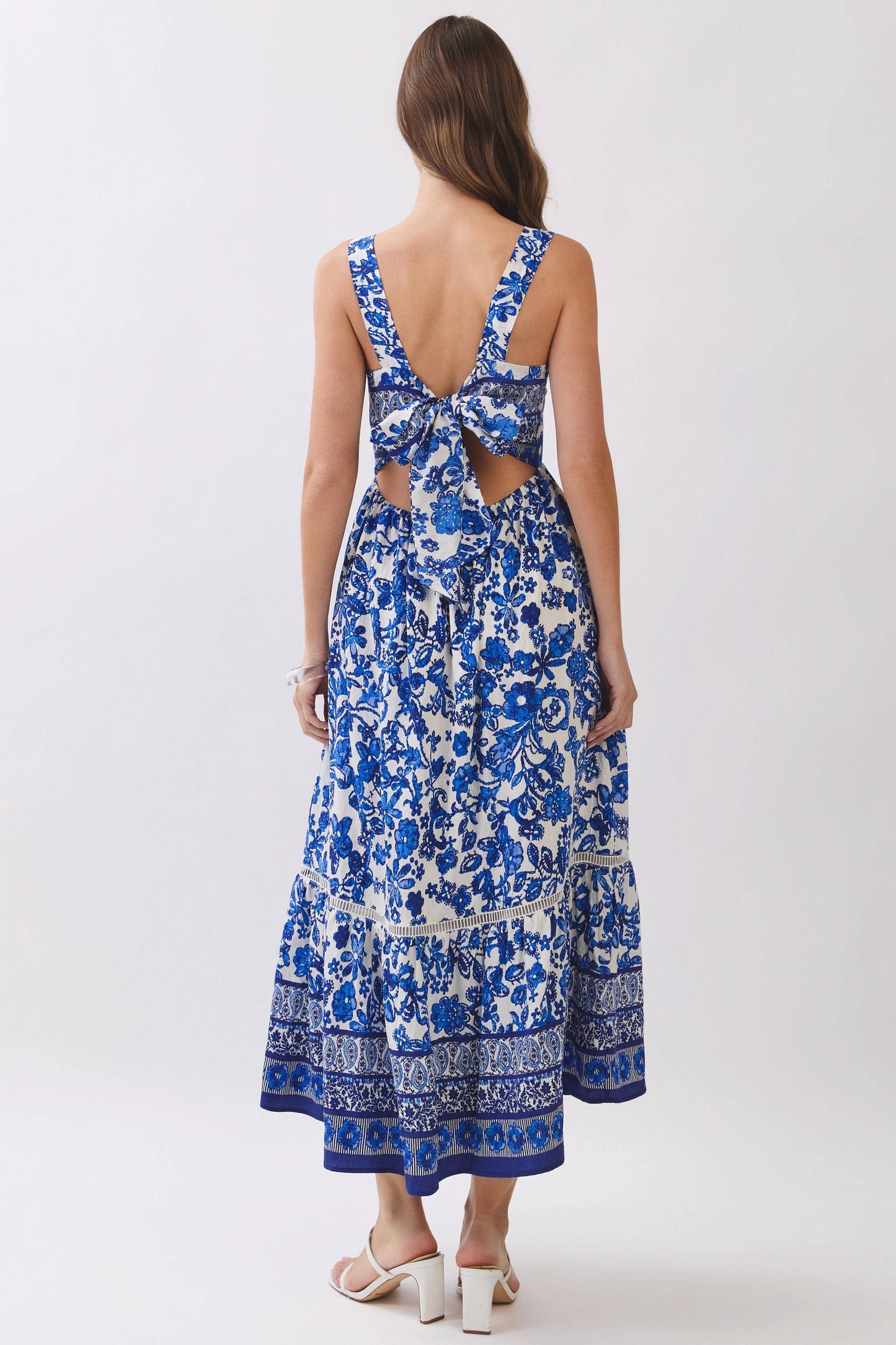 Floral Print Tie Back Midi Dress