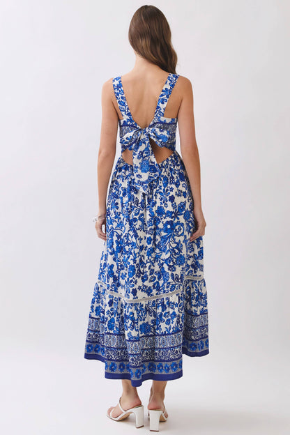Floral Print Tie Back Midi Dress