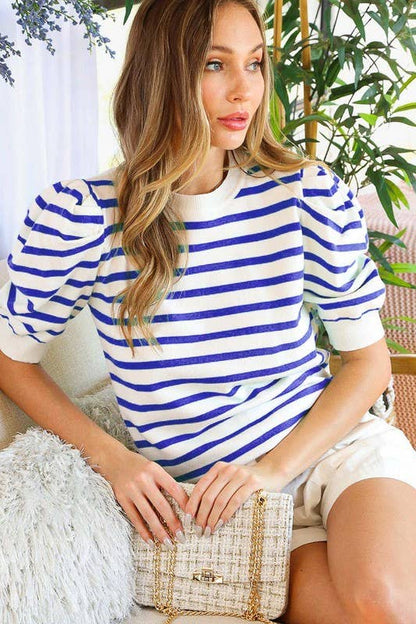 Crew Neck Puff Sleeve Sweater