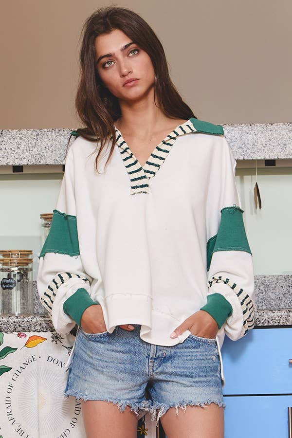 French Terry Knit Colorblock Top