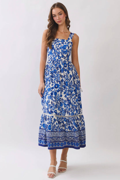 Floral Print Tie Back Midi Dress