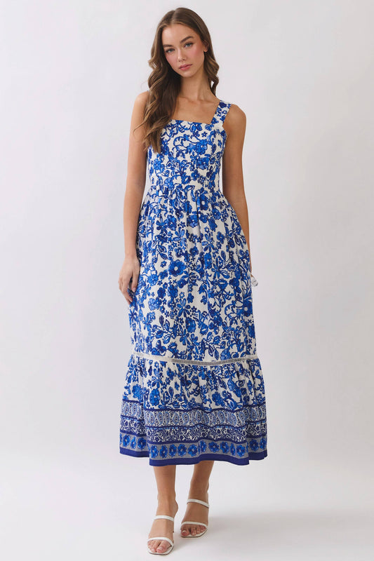 Floral Print Tie Back Midi Dress