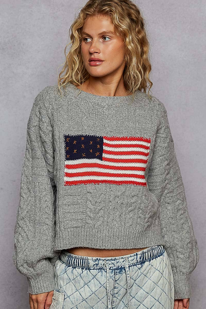 USA flag contrast stitch detail sweater
