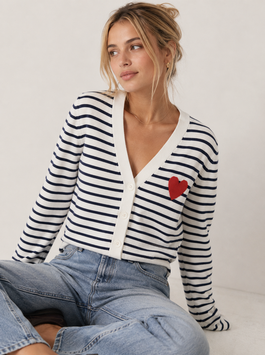 Heart Patch Cropped Cardigan