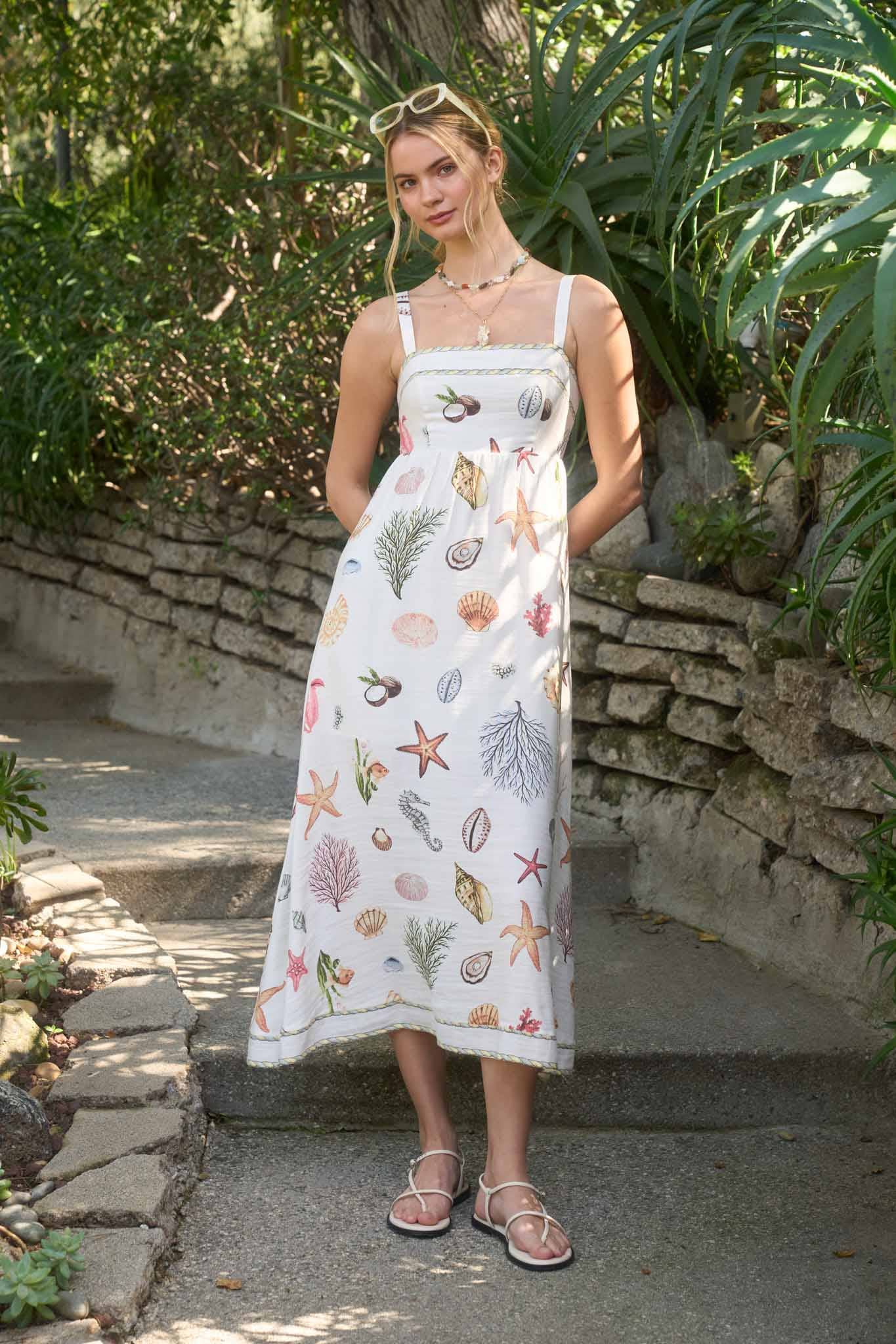 Nautical Print Sleeveless Midi Dress