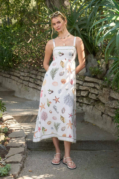 Nautical Print Sleeveless Midi Dress