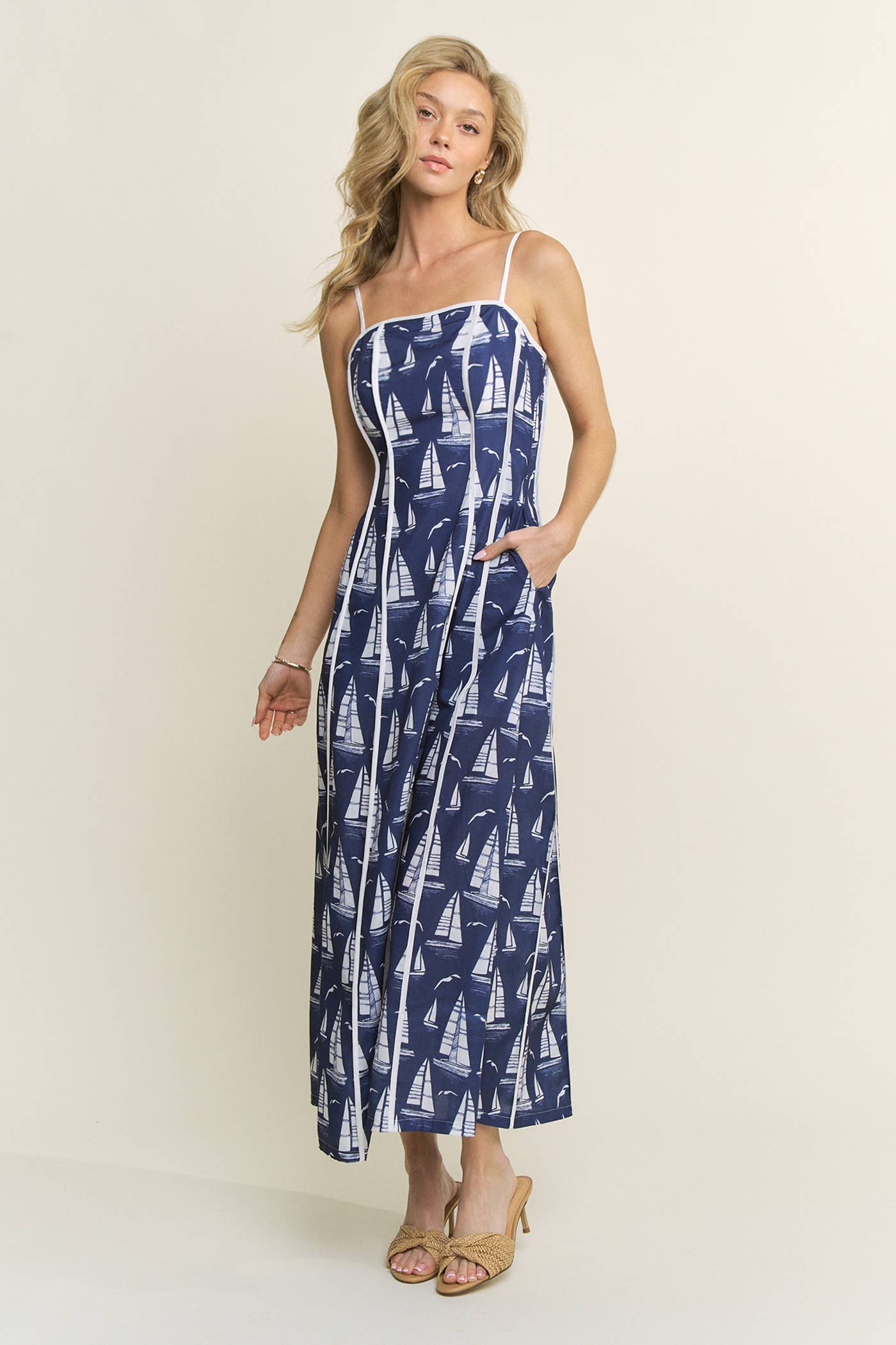 Printed Piping Maxi Dress