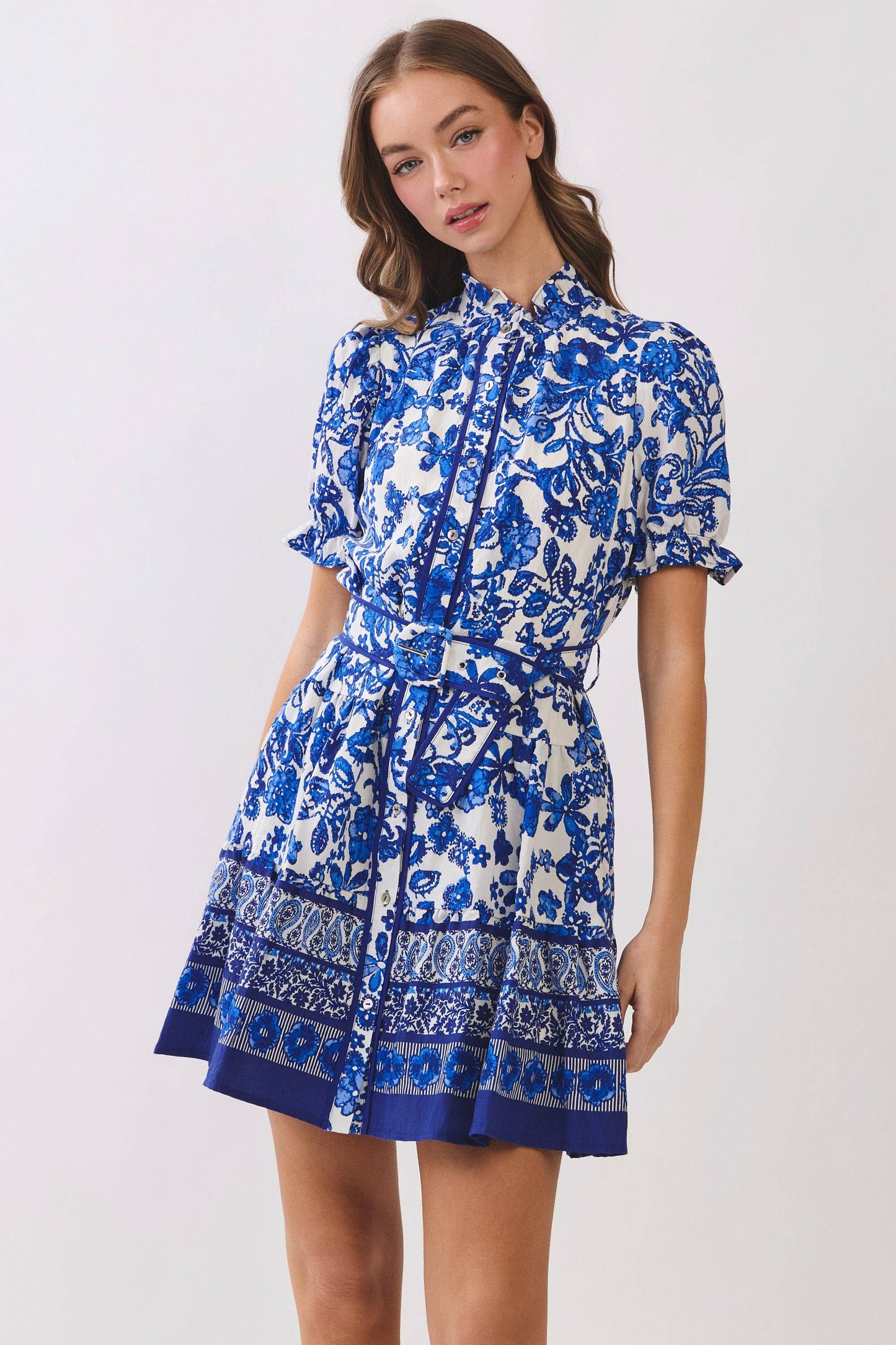 Floral Print Mini Shirt Dress