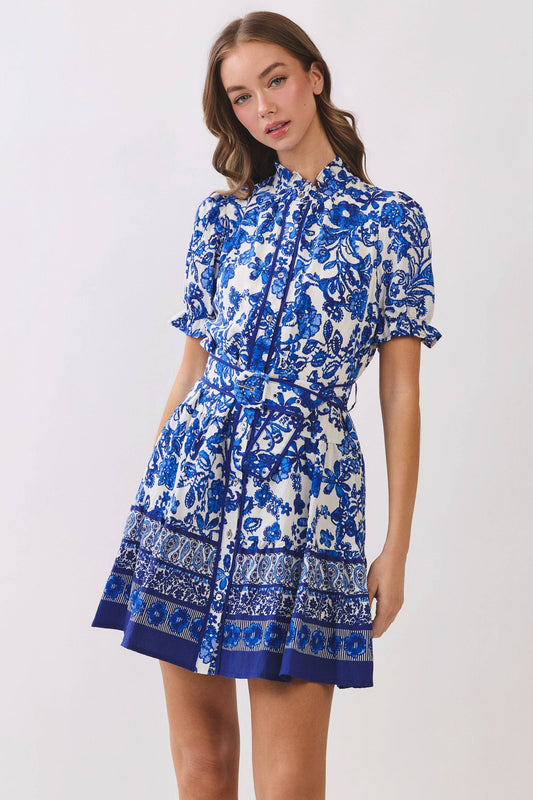 Floral Print Mini Shirt Dress