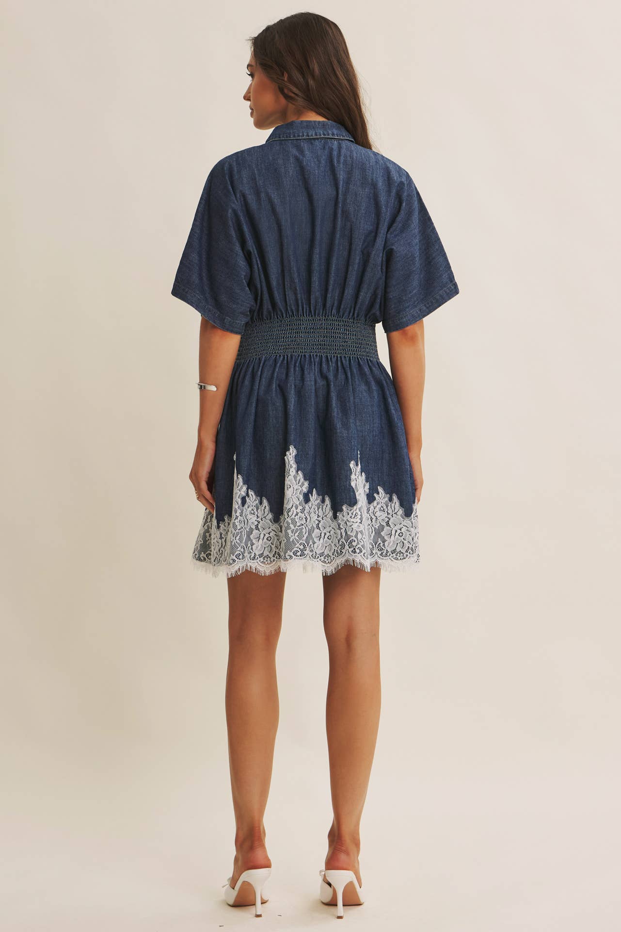 Lace Hem Pleated Mini Dress