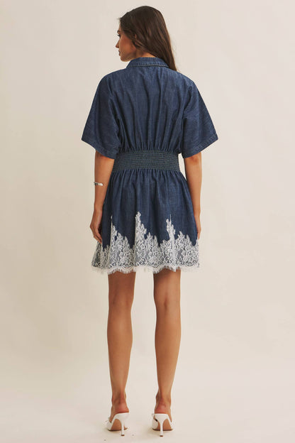 Lace Hem Pleated Mini Dress
