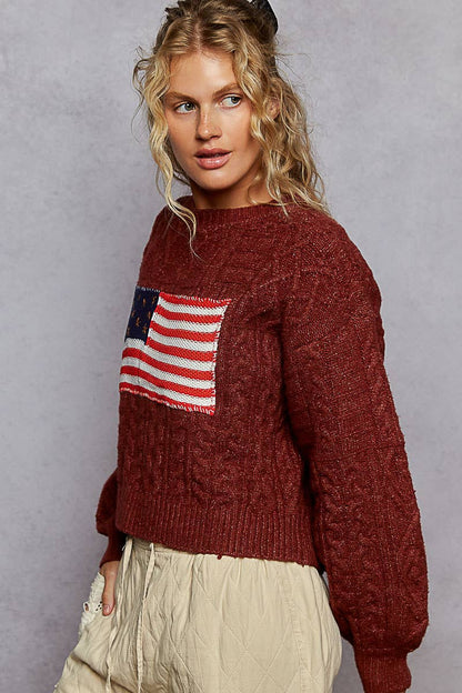 USA flag contrast stitch detail sweater