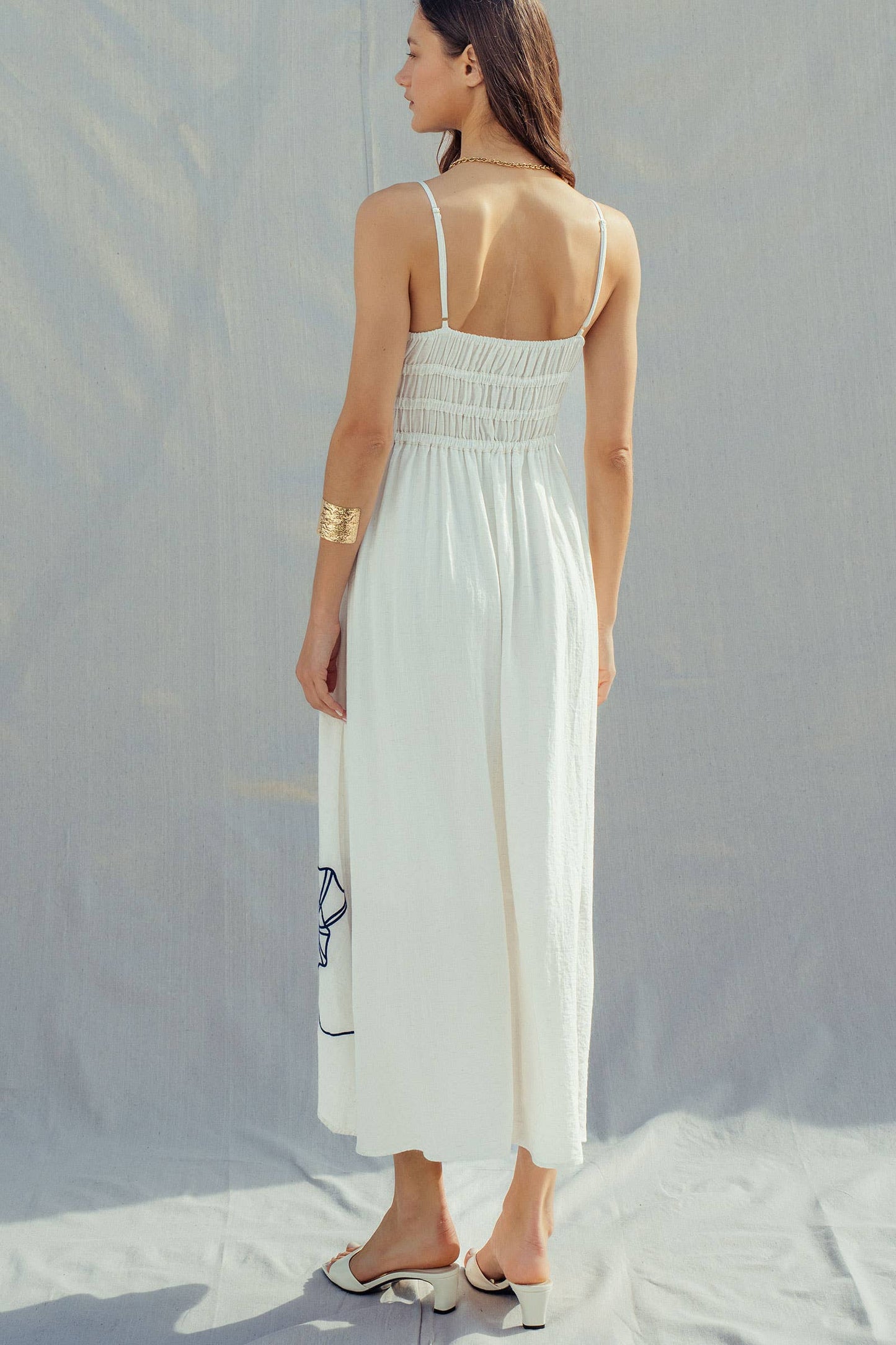 Seashell Embroidered Linen Blend Dress