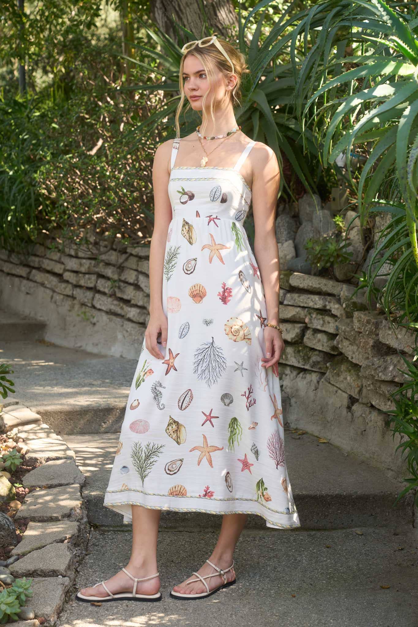 Nautical Print Sleeveless Midi Dress