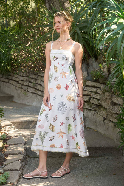 Nautical Print Sleeveless Midi Dress