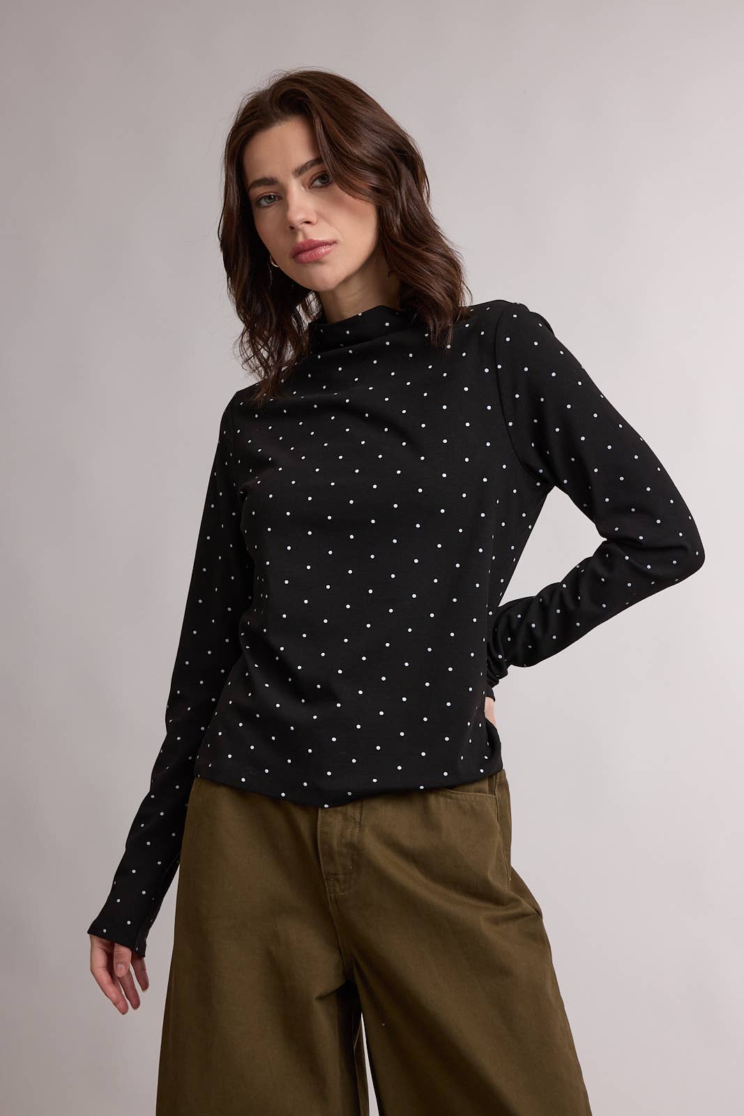 Polka Dot Mock Neck Top